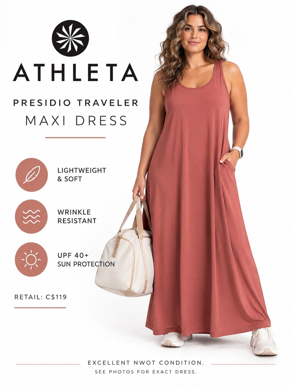 Athleta Presidio Traveler Maxi Dress ✈️ Pink Maxi Dress Size XL